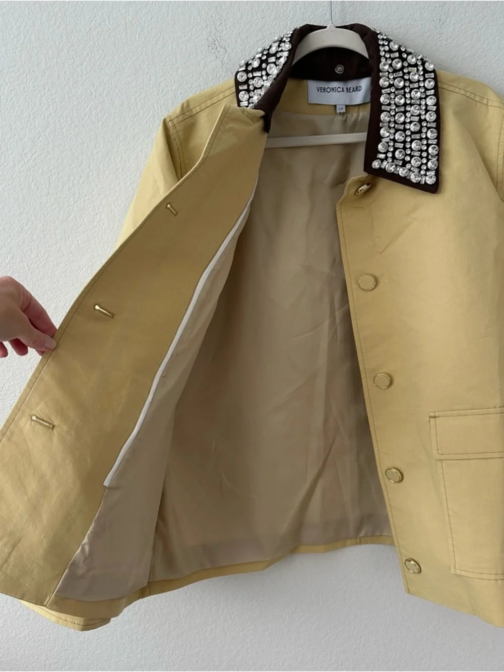 VERONICA BEARD Arlen Crystal Collar Cotton
Dickey Coat Yellow SZ L - Picture 7 of 9